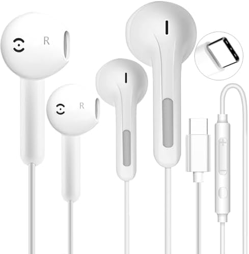 Premium USB-C Wired Earbuds 3-Pack: Superior Noise-Canceling Headphones with Integrated Microphone for Effortless Hands-Free Communication – Perfectly Compatible with i Phone 16/15 Pro Max/Plus & Samsung Galaxy S23/S22/S21/S20/Ultra – Immerse Yourself in Crystal-Clear Hi-Fi Sound and Ergonomic Comfort for Every Occasion