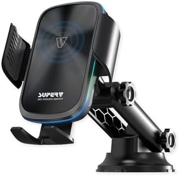 SUPERV 15 W Wireless Car Charger with Auto-Clamping Phone Holder – Fast Charging Vent Mount for Seamless Navigation and Enhanced Device Security, Compatible with i Phone and Samsung Models, Effortless Installation for Modern Drivers