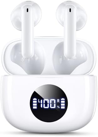Ivory White Ultra-Light Wireless Earbuds with Bluetooth 5.3 – Premium Waterproof Stereo Headphones for Sports, Daily Commutes, and Hands-Free Conversations – Includes Chic Charging Case for Unmatched Audio Performance On-the-Go