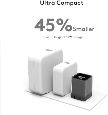 30 W Ga N Dual-Port USB-C Charger – Ultra-Portable Fast Charging Power Adapter for i Phone 12/13/14/15/16, i Pad Pro/Air/Mini, Google Pixel, Samsung Galaxy – Compact Foldable Design for Mobile Professionals and Travelers – Sleek Grey Finish for Modern Tech Aesthetics