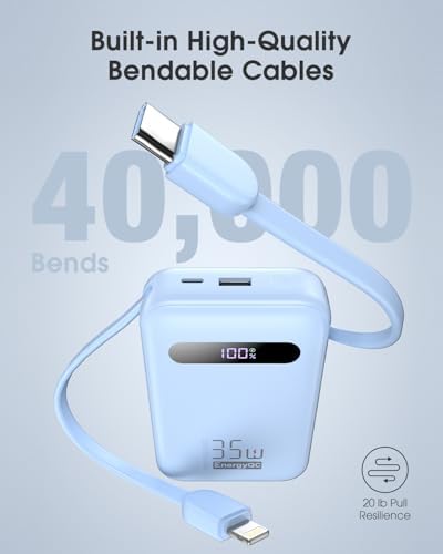 Ultimate 20,000 m Ah Energy QC Power Bank: 35 W PD 3.0 & QC 4.0 Ultra-Fast Charging Portable Charger with Dual Built-In Lightning & USB-C Cables for i Phone 16/15/14, Galaxy S24, i Pad, Air Pods – All-Day Power & 4-Device Charging with Smart LED Display for Travel & Emergencies