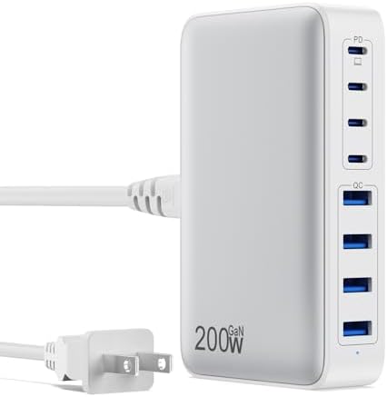 200 W Ga N III USB C Charging Hub – 6-Port Fast Charging Station for Laptops and Devices – PD 65 W Compatible with Mac Book Pro, i Pad, i Phone 15/16, Galaxy S23/S24, Steam Deck & More – Ultimate Universal Charger for Home, Office & Travel