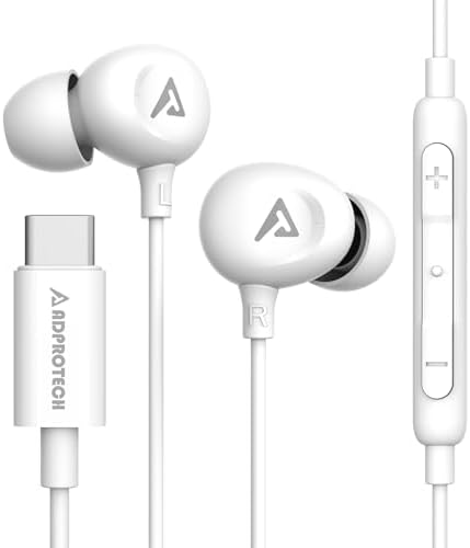USB C Wired Earbuds with HD Microphone – Premium Noise-Isolating In-Ear Headphones for i Phone 16/15 Pro Max & Samsung Galaxy Devices – Exceptional Sound Quality & Integrated Volume Control – Lightweight, Portable Design for Music & Calls – Enhanced Compatibility with Galaxy Z Flip 5, Pixel 8, and More