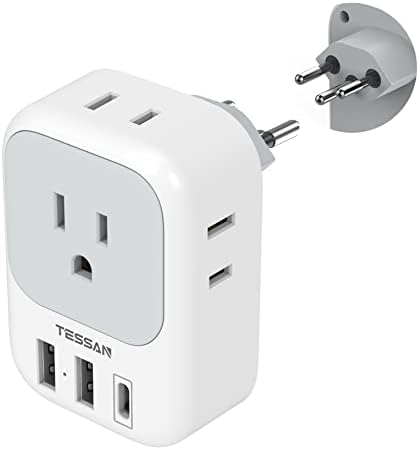 Ultimate European Travel Power Adapter: 4 AC Outlets & 3 Fast Charge USB Ports (1 USB-C PD 20 W) – Compact, Foldable Design for Effortless Connectivity in Spain, France, Germany, Italy, Portugal & Iceland – Versatile Compatibility for All Your Devices