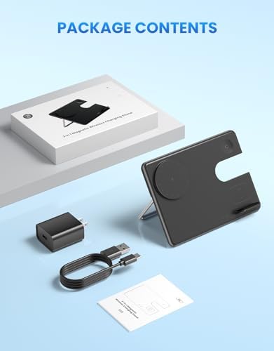 Magnetic 3-in-1 Wireless Charging Station for Apple Devices: Joy Geek Foldable Charger Stand for i Phone 15/14/13/12 Pro Max, Apple Watch 9/8/7/6/5/4 SE, & Air Pods Pro 2/3 – Fast, Portable, and Stylish Charging Solution for Tech Enthusiasts