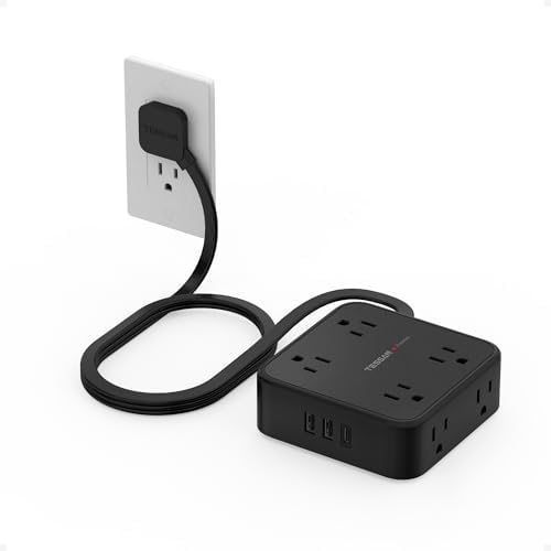 TESSAN Power Strip Tower Surge Protector: 8 AC Outlets & 3 USB Ports (1 USB-C) with 900 Joules Protection, 5 FT Flat Plug Extension Cord – Ultimate Desk Charging Station for Home Office and Dorm Room Efficiency