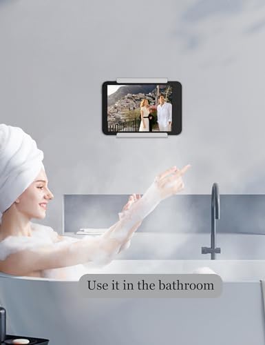 Universal Tablet Wall Mount for i Pad Mini, Pro & Air – Versatile Adhesive/Screw Holder for Samsung, Kindle & Smartphone – Sleek Black Design for Organized Spaces and Hands-Free Convenience – Ideal for Home & Office Use