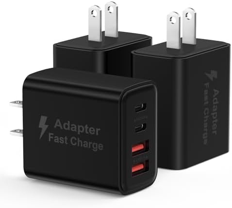 40 W USB C Charger Block 3-Pack – Fast Charging Multiport Wall Plug with Dual USB-C & USB-A Ports for i Phone 11-16 Pro Max XS – Power Delivery & Quick Charge Compatible, Ideal for Home, Office, & Travel