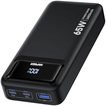 High-Capacity 26800 m Ah Portable Charger – 65 W PD3.0 Power Bank with Digital Display for Rapid Charging of Laptops, i Phones, i Pads, Steam Deck & More – Sleek Black Design for Ultimate Portability and Versatile Compatibility