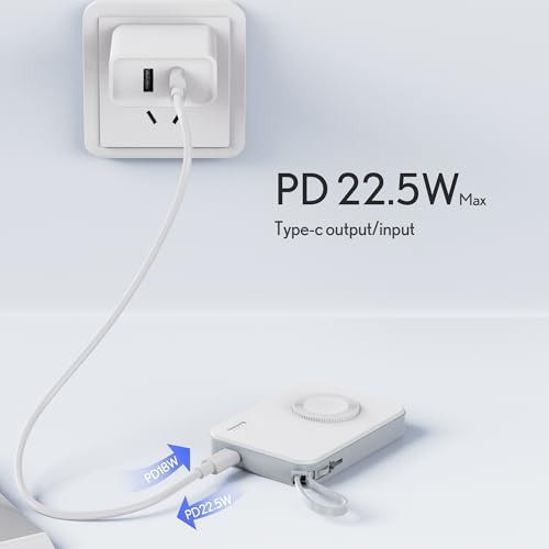 PZOZ 5000 m Ah Wireless Power Bank with Built-in Lightning & Type C Cables – Fast Charging Apple Watch & i Phone 15/14/13 Travel Charger – Magnetic Design for Effortless Portability – Ultimate Compatibility & Speed for On-the-Go Charging