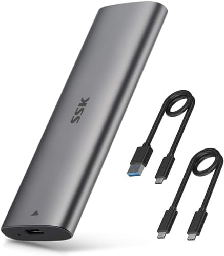 SSK Aluminum M.2 to USB NVMe SATA SSD Enclosure – High-Speed Tool-Free Reader for 2242, 2260, 2280 Drives | USB 3.2 Gen 2 Adapter with UASP Support for Enhanced Performance and Compatibility – Perfect for Fast Data Transfer and Reliable Storage Solutions