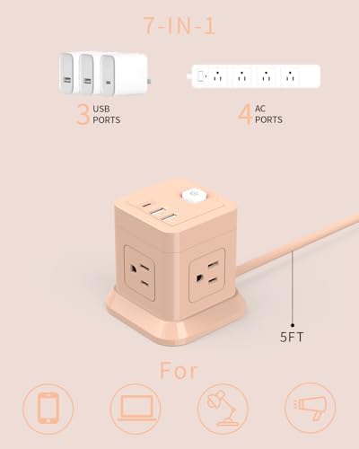 FDTEK Cube Power Strip with 4 Spacious Outlets & 3 USB Ports (1 USB-C) – Compact Green Power Solution for Home, Office, and Travel – Ultimate Surge Protection & Fast Charging Convenience