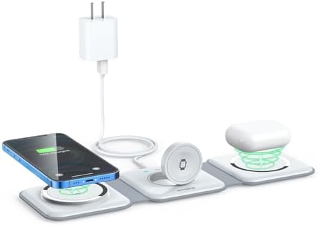 RTOPS 3-in-1 Magnetic Wireless Charging Station for i Phone 16/15/14/13/Pro/Max, Apple Watch, and Air Pods – Fast Ga N Technology for Ultimate Efficiency and Portability – Travel-Friendly Multi-Device Charger with Adapter Included – Simplify Your Charging Experience with Enhanced Compatibility and Speed