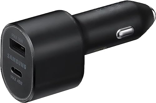 Samsung Super Fast Dual Port Car Charger – 45 W USB-C & 15 W USB-A Fast Charging Adapter for Smartphones & Tablets – Sleek Black Design for Ultimate On-the-Go Power – EP-L5300 XBEGWW – Ideal for Busy Professionals and Tech Enthusiasts