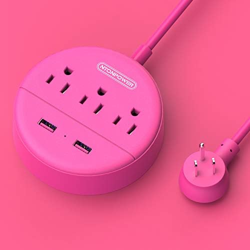 Stylish 25 ft Rose Pink Extension Cord by NTONPOWER – Flat Plug Power Strip with 3 AC Outlets & 2 USB Ports, Versatile Wall Mount Charging Station for Home, Dorm, or Office – ETL Certified for Enhanced Safety and Performance