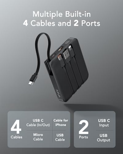 VRURC 10,000 m Ah USB C Portable Charger – Fast Charging Power Bank with Built-in Cable for i Phone 16/15/14, Galaxy S23/S22, Google Pixel & More – Lightweight Green Design for Ultimate Mobility and Reliability