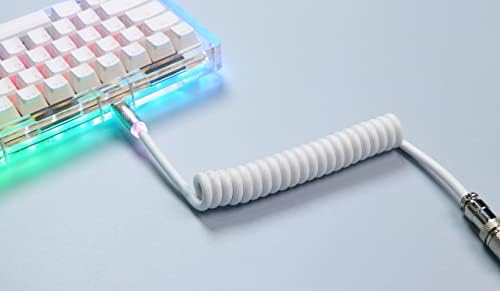 Transform Your Gaming Experience with the EPOMAKER Mix 1.8 m Coiled USB C to USB A TPU Keyboard Cable – Detachable Metal Aviator for Ultimate Customization, Sleek White Design for Enhanced Aesthetics, and Superior Performance for Mechanical Gaming Keyboards