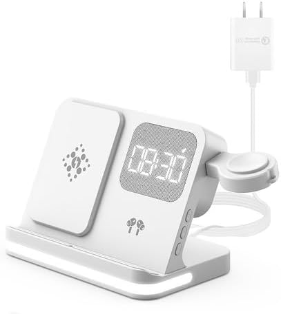 Revolutionize Your Charging Routine with the 4 in 1 Wireless Charging Station Featuring Integrated Alarm Clock – Fast, Reliable Charging for Galaxy Watch 7/Ultra/FE/6 Pro, Galaxy S25/Ultra/S25+/S24/S23/Note 20/Z Flip 7/6/5 Fold 6 & Galaxy Buds 3/2/Pro – Space-Saving Design for Multiple Devices, Enhanced Compatibility & Speed