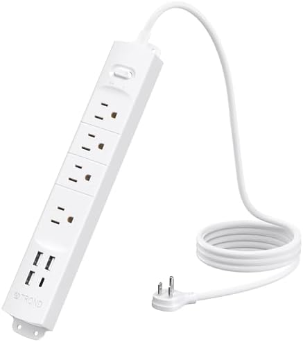 Ultra-Slim TROND Surge Protector Power Strip with 3 USB Ports & Type C – 4 AC Outlets for Maximum Device Protection & Charging Speed – 1440 J Surge Defense, ETL Listed, Space-Saving Wall Mount Design for Home Office & Dorm Use – Versatile Power Management Solution in Elegant Black