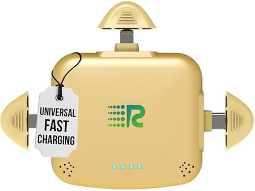 Ultimate Universe 3-in-1 Portable Charger – 3300 m Ah High-Speed Power Bank for i Phone & Android – Fast Charging with 2.4 A Output – Sleek RC33 Gold Design – Simultaneous Charging for 3 Devices – Versatile Compatibility with Lightning, Type C & Micro-USB