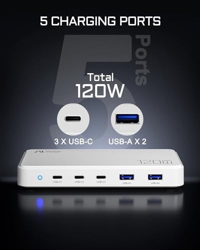 Powerful 100 W Ga N Slim Laptop Charger Hub – 5-Port Travel Power Station for Speedy Multi-Device Charging, Optimized for Mac Book Air, i Phone 15/14/Pro, and Galaxy S22/S20 – Ultra-Portable Design for Effortless On-the-Go Connectivity and Enhanced Charging Efficiency