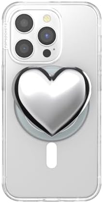 Elevate Your Smartphone Experience with the Mag Safe Compatible Pop Sockets Grip – Stylish Enamel Silver Heart Design, Magnetic Phone Stand & Secure Grip for i Phone, Ideal for Hands-Free Viewing & Effortless Wireless Charging, Customizable Swappable Top for Personal Flair