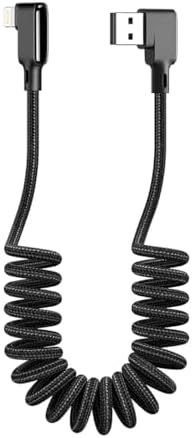 AICase 90 Degree Coiled Lightning Cable – 6 ft Flexible Nylon Charging Cord with Right Angle Design for Enhanced Gaming Experience, LED Indicator for Fast Charge & Data Syncing, Compatible with i Phone XS/XS Max/XR/X/8/8 Plus/7/7 Plus, i Pad Pro & More