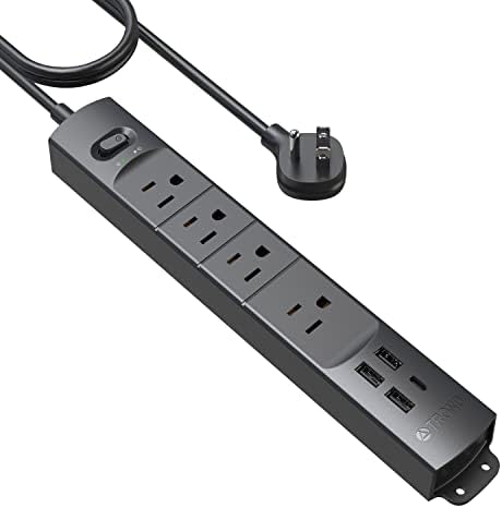 Ultra-Slim TROND Surge Protector Power Strip with 3 USB Ports & Type C – 4 AC Outlets for Maximum Device Protection & Charging Speed – 1440 J Surge Defense, ETL Listed, Space-Saving Wall Mount Design for Home Office & Dorm Use – Versatile Power Management Solution in Elegant Black