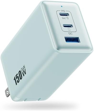 Powerful 150 W Ga N III USB-C Fast Charging Hub – 3-Port Wall Charger for Mac Book, i Phone 16/Pro, Galaxy S24 & More – Ultra-Portable Adapter with PD, QC & PPS Technology – Advanced Safety Features for High-Efficiency Charging Solutions