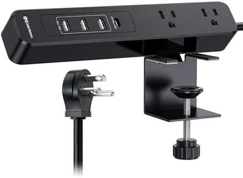 Maximize Workspace Efficiency with Cable Matters Ga N Desk Clamp Power Strip – 65 W USB-C, 3 USB-A Ports & 2 AC Outlets – Secure, ETL Listed Power Solution for Laptops, Tablets & Smartphones – 6 ft Cord for Versatile Setup – Sleek Black Design for Modern Aesthetics