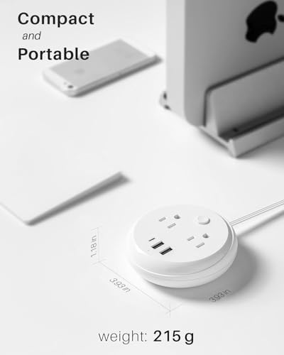 KOOSLA Compact Flat Plug Power Strip with USB C Ports – 2 AC Outlets & 3 Fast-Charging USB Ports for Ultimate Travel Convenience – 1250 W Capacity, 5 ft Cord – Ideal for Cruise Ships, Dorms, Homes, & Offices – Lightweight, Space-Saving Design for Multi-Device Charging