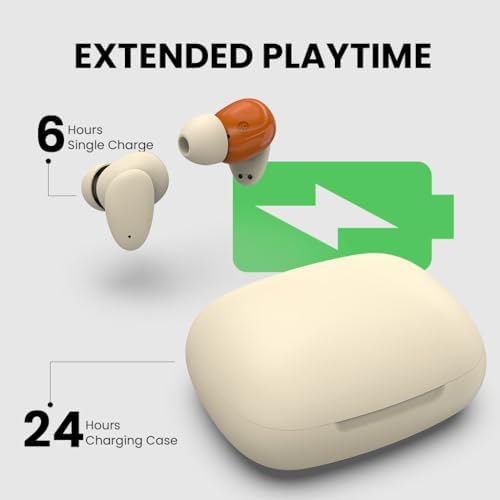Clan N1 Wireless Earbuds: Stylish Active Noise Cancelling Headphones with Hybrid ANC & Transparency Mode for Commuters – Vibrant Orange & Beige Design, Built-in Controls, Enhanced Compatibility, Long Battery Life for Ultimate Audio Experience