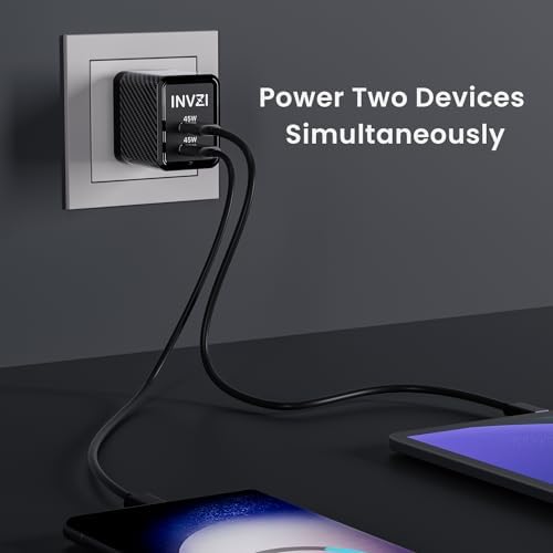 INVZI Ga N 45 W Dual-Port USB-C Fast Charger – Ultra-Portable Foldable Adapter for i Phone 16/15, Samsung Galaxy S24/S23, Pixel & i Pad Pro – Superior Ga N Technology for Efficient Multi-Device Charging on the Go