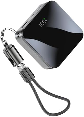 T-CORE 10,000 m Ah Mini Power Bank – Ultra-Compact Fast Charging Portable Charger with Built-in USB-C Cable for Seamless Compatibility with i Phone 15/16 and Samsung Devices – Essential Travel Companion for Camping and On-the-Go Power Solutions
