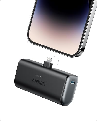 ANKER Nano Power Bank 5,000 m Ah with Built-in Lightning Connector – MFi Certified Portable Charger for Fast Charging i Phone 14/13/12 Series, Compact & Travel-Friendly Power Solution in Purple – Effortless, Tangle-Free Charging Anywhere