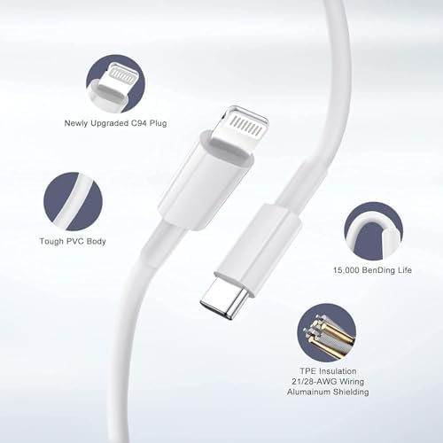 High-Speed i Phone Charging Solution: 10 ft USB C to Lightning Cable with Compact Type C Wall Adapter for Effortless Power Boosting – Perfectly Compatible with i Phone 14 Pro Max, 14 Plus, 14, 13, 12 Mini, 11, XS Max, XR, and i Pad – Durable, Portable, and Ideal for Active Lifestyles