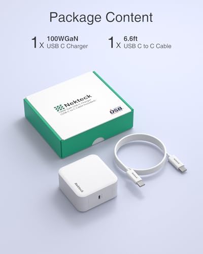 Nekteck 100 W Ga N IV USB-C Charger & 6.6 Ft Cable – Ultra-Fast Power Delivery Solution for Mac Book Pro/Air, i Pad Pro & All USB-C Devices – Compact, Foldable Design with Enhanced Safety Features & 90% Charging Efficiency