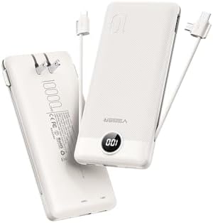 VEGER 10000 m Ah Slim Fast Charging Portable Power Bank with Built-In Cables and Wall Plug – Essential Travel Battery Pack for i Phone, i Pad, Samsung & More in Vibrant Green – Unmatched Convenience and Speed for Mobile Users