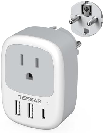 TESSAN Universal Type G UK Travel Adapter with 3 USB Ports & USB-C Charger – Effortless US to UK Plug Conversion for Global Travelers to England, Ireland, Qatar, Hong Kong, Dubai, and More – Compact Power Solution for Fast and Safe Device Charging