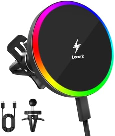 for Magsafe Car Mount, 15W Magnetic Wireless Charger for iPhone, Magsafe Air Vent Car Holder Charger for iPhone 16 Pro Max/16/15/14 13 12, Samsung S25/S25+/Ultra, LED RGB Design – Enhanced Compatibility and Speed