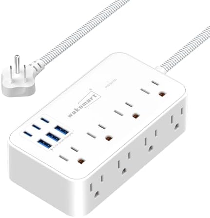 Maximize Your Charging Efficiency with the 2800 Joules Surge Protector Power Strip – 8 AC Outlets & 6 Fast-Charging USB Ports (4.8 A/24 W) for i Phone 15, 5 ft Flat Extension Cord & Wall Mount Design – Perfect for Home, Office & Travel Needs