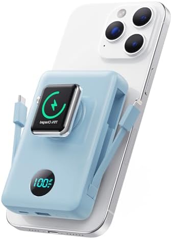 Revolutionary Magnetic Portable Charger for i Phone – 6-in-1 Power Bank with 10,800 m Ah Capacity, Built-in Cables, Apple Watch Charger, and LCD Display – 25 W PD Fast Charging for i Phone 16/15/14/13/12 and Mag Safe Compatibility – Ultimate On-the-Go Charging Solution