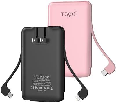 Ultra-Compact TG90° Portable Charger: 5000 m Ah Power Bank with Integrated AC Wall Plug and Triple Output for i Phone and Android Devices – Fast Charging Made Effortless and Convenient