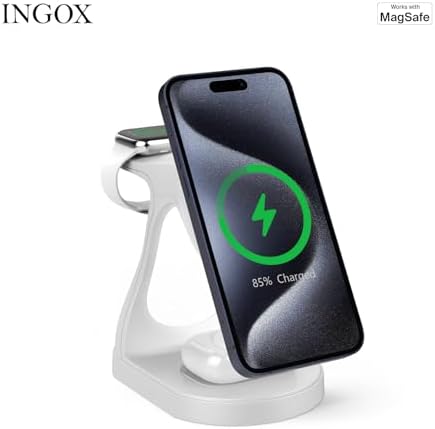 Revolutionary 4-in-1 Magnetic Wireless Charging Station for i Phone 12-16, Air Pods, and Apple Watch – 20 W Fast Charge, Sleek White Dolphin Design for Ultimate Device Synchronization and Space Efficiency
