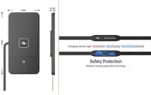 POLMXS C1-Pad Wireless Car Charger – 15 W Fast Charging Pad for i Phone 16/15/14/13/12 & Galaxy S23/S22/S21/Note10 – Advanced Heat Management & Unique Design for Bulge Cameras – Universal Qi Compatibility with Ambient Lighting Options for Personalized Drives