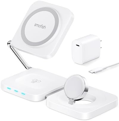 Ultimate 3-in-1 Fast Wireless Charging Station for i Phone 12-16, Air Pods, & Apple Watch – Sleek Travel Charger for Effortless Power Management, Perfect Gift for Tech Enthusiasts – Compact Design in Elegant White for On-the-Go Convenience