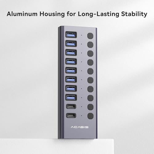 Unleash Your Productivity with the ACASIS 10-Port USB C Hub – Ultra-Fast 10 Gbps Data Transfer, 60 W Power Adapter, Individual Port Control, and Stylish Aluminum Build for Seamless Multi-Device Connectivity in Any Professional Environment