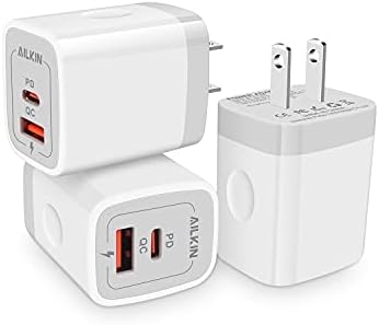 AILKIN 3-Pack Dual Port USB-C Wall Charger – 20 W Power Delivery & QC3.0 Fast Charging Block for i Phone 15, 14, 13, 12 Pro Max, Compact & Travel-Friendly USB Charging Adapter with Enhanced Device Compatibility and Safety Features