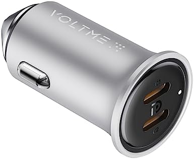 VOLTME 30 W USB C PD 3.0 Car Charger – Fast Charging Dual Port Adapter for i Phone 14/13/12/11 Pro Max, Samsung Galaxy S23/S22/S21, and More – Sleek Navy Blue Design for Universal Compatibility and Efficient Power Delivery on the Go