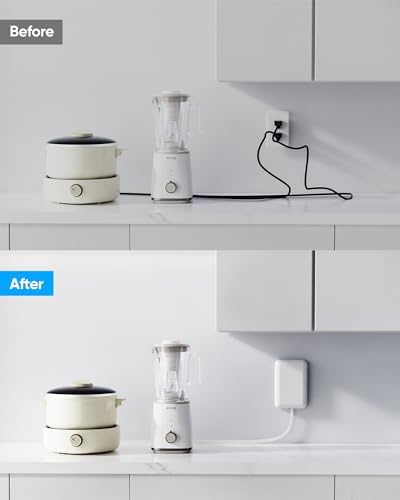 Olcorife Slim Profile Flat Extension Cord Power Strip with 6 Versatile Outlets and 3 Fast-Charging USB Ports, 2000 Joules Surge Protection, 5 FT Space-Saving Cord for Organized Power Solutions in Tight Spaces and Modern Environments